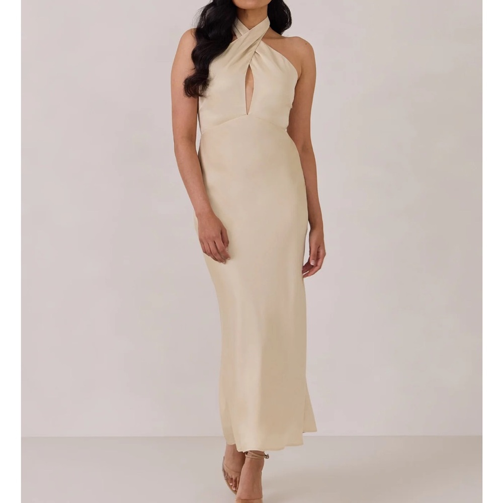 Park & Fifth Cream Halter Wedding Bridesmaid Dress